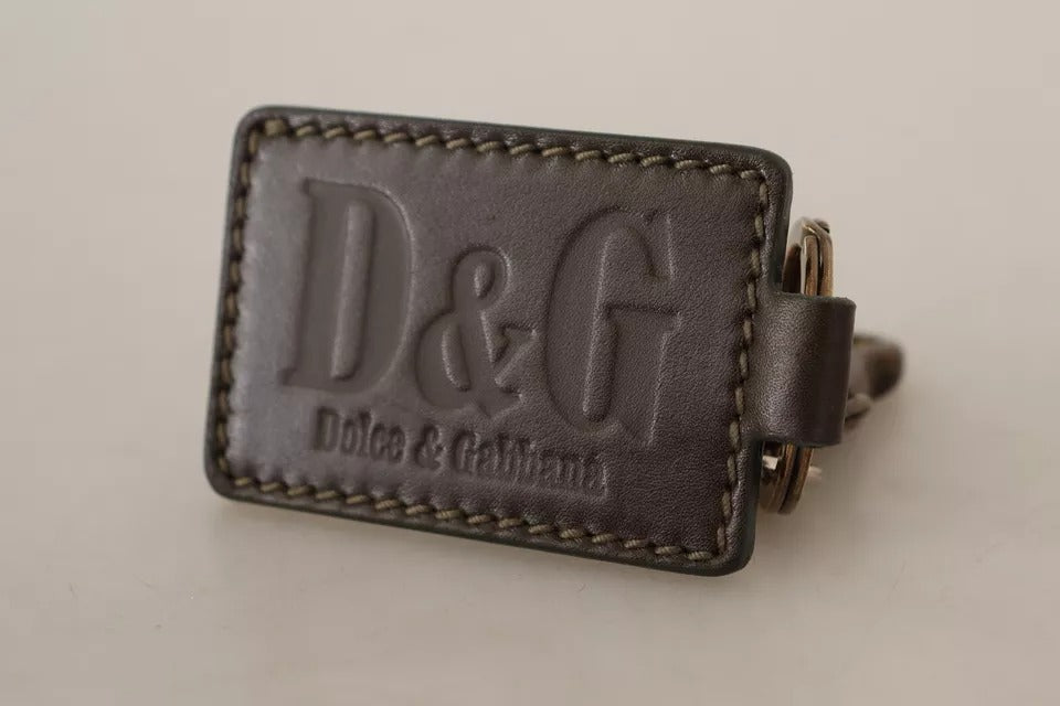Dolce &amp;amp; Gabbana Grön Läder D&amp;amp;G Logotyp Metallring Krok Nyckelring