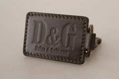 Dolce &amp;amp; Gabbana Grön Läder D&amp;amp;G Logotyp Metallring Krok Nyckelring