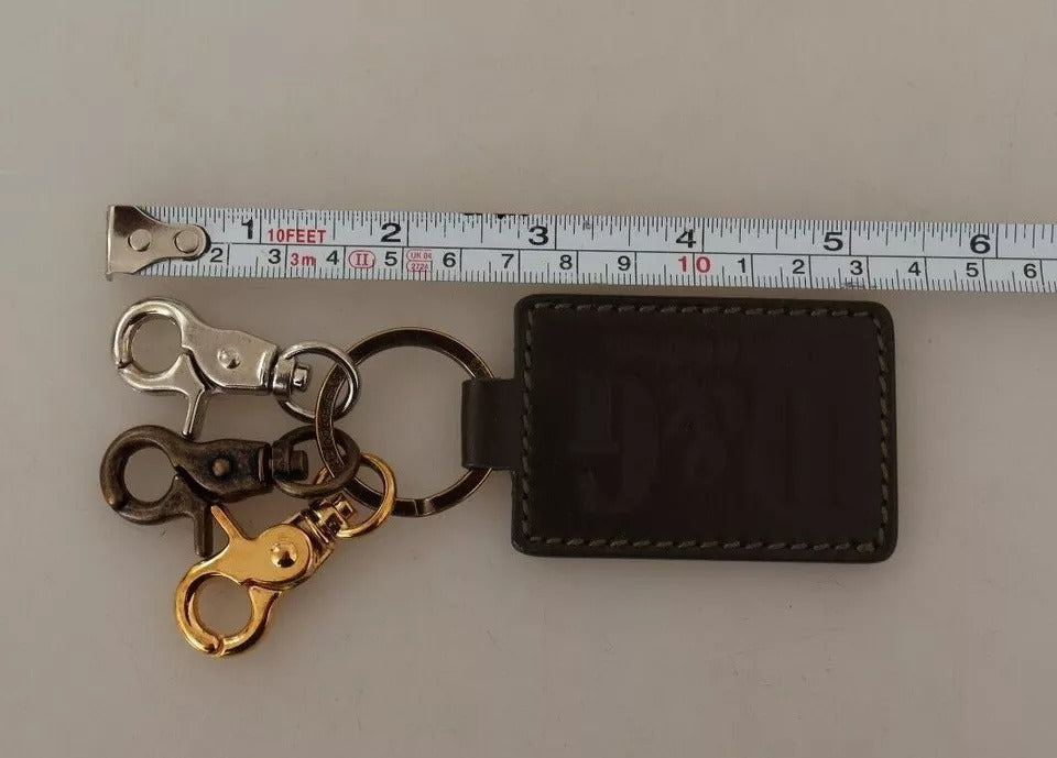 Dolce &amp;amp; Gabbana Grön Läder D&amp;amp;G Logotyp Metallring Krok Nyckelring