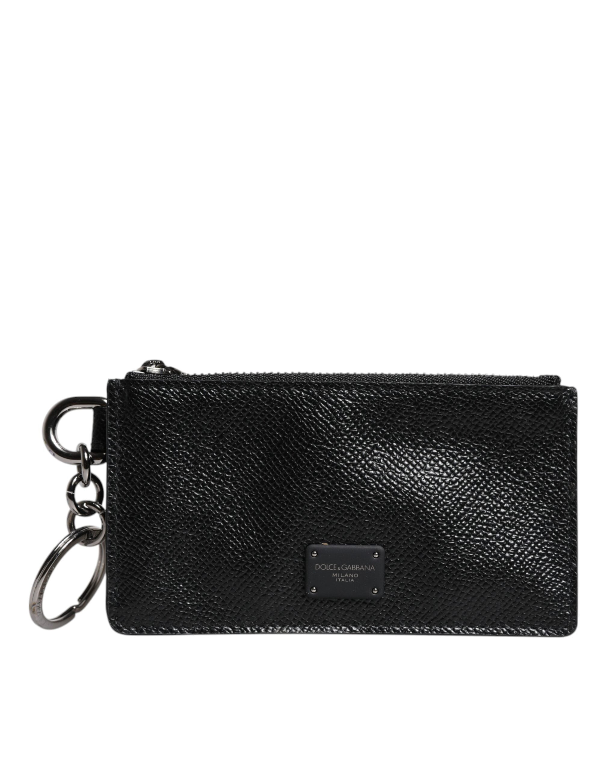 Dolce &amp; Gabbana Black Calfskin Leather DG Logo Card Holder Wallet