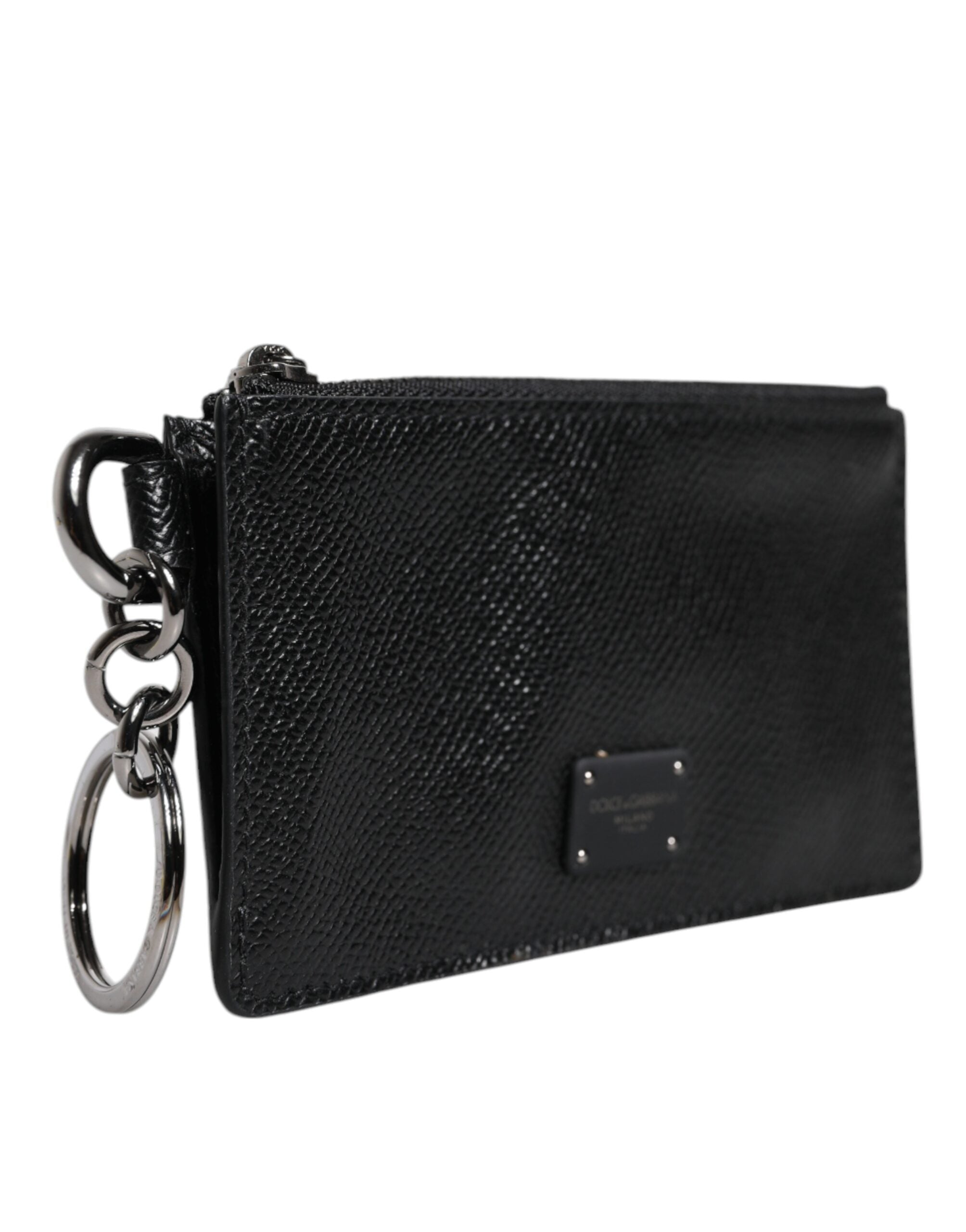 Dolce &amp; Gabbana Black Calfskin Leather DG Logo Card Holder Wallet