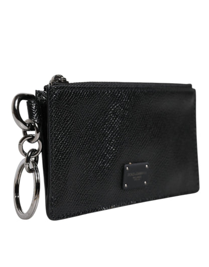 Dolce &amp; Gabbana Black Calfskin Leather DG Logo Card Holder Wallet