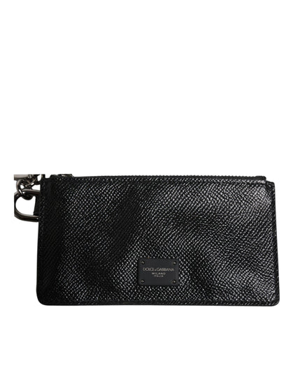 Dolce &amp; Gabbana Black Calfskin Leather DG Logo Card Holder Wallet