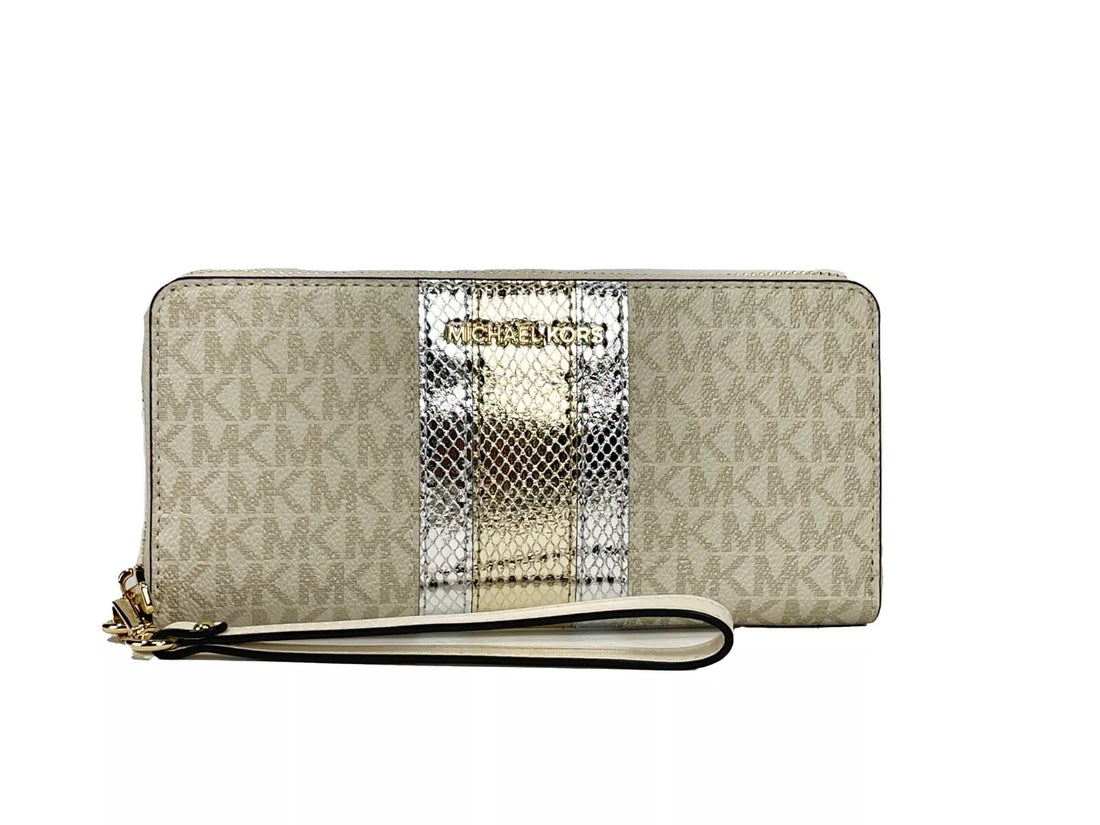Michael Kors Jet Set Travel Center Randig Signature Continental Plånbok Vanilj Ljusguld