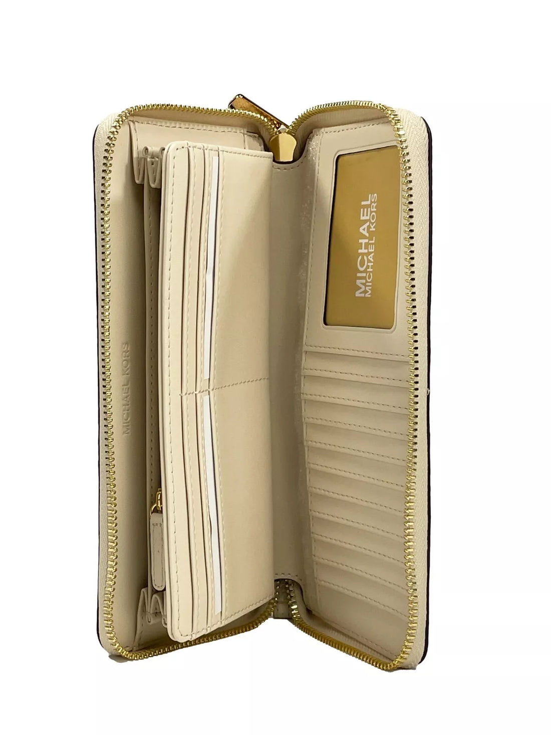 Michael Kors Jet Set Travel Center Randig Signature Continental Plånbok Vanilj Ljusguld