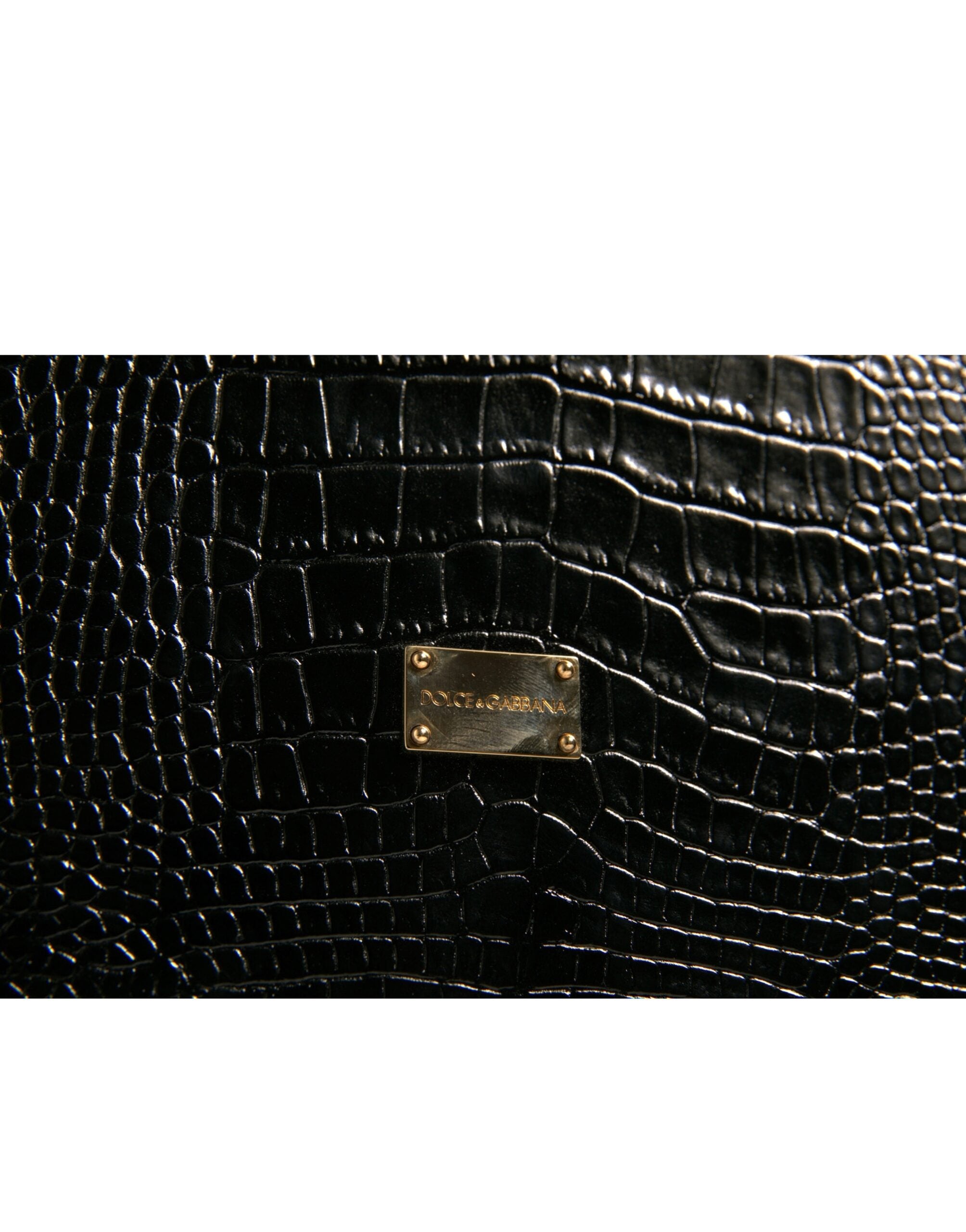 Dolce &amp;amp; Gabbana Elegant Svart Läderväska med Logotypplakett Katalogfodral