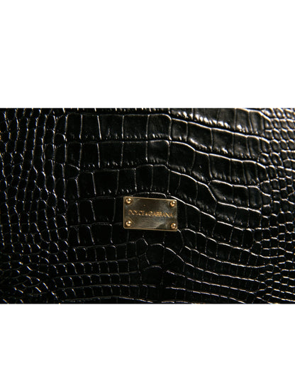Dolce &amp;amp; Gabbana Elegant Svart Läderväska med Logotypplakett Katalogfodral