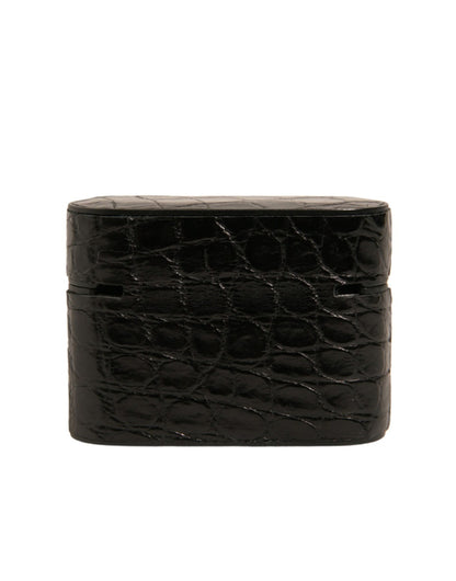 Dolce &amp;amp; Gabbana Svart Läder Metall Logotyp Plack Hållare Airpods Fodral