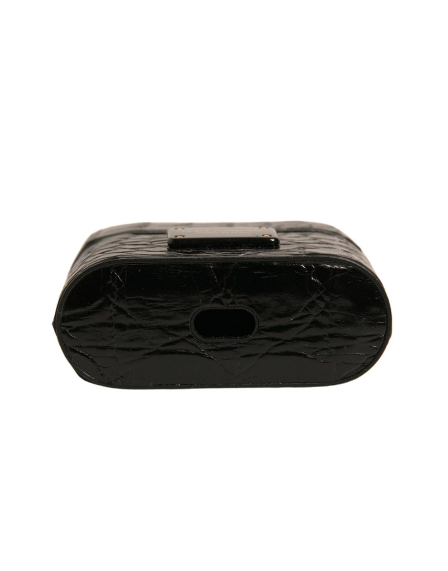 Dolce &amp;amp; Gabbana Svart Läder Metall Logotyp Plack Hållare Airpods Fodral