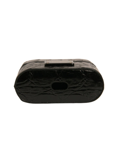 Dolce &amp;amp; Gabbana Svart Läder Metall Logotyp Plack Hållare Airpods Fodral