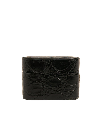 Dolce &amp;amp; Gabbana Svart Läder Metall Logotyp Plack Hållare Airpods Fodral