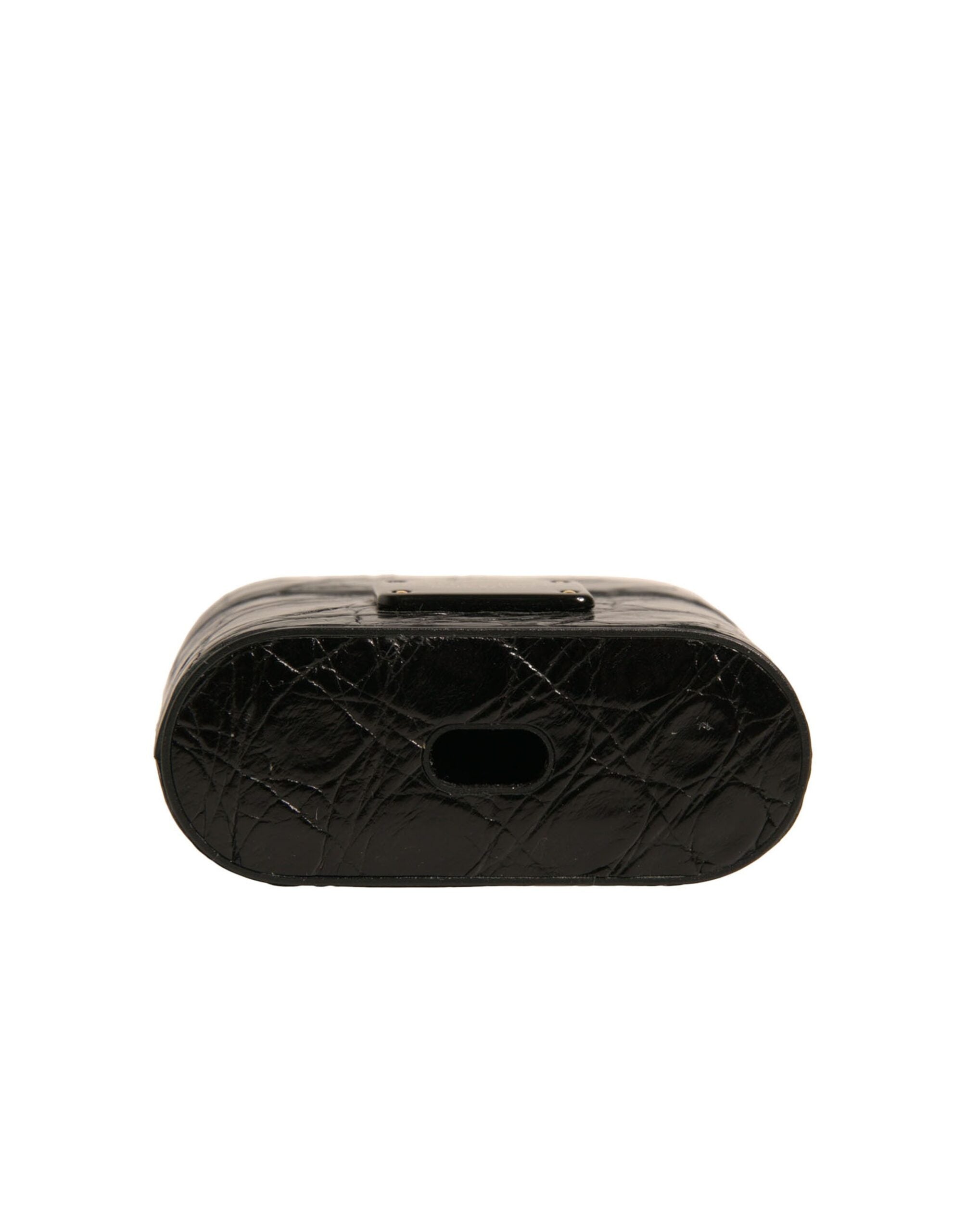 Dolce &amp;amp; Gabbana Svart Läder Metall Logotyp Plack Hållare Airpods Fodral