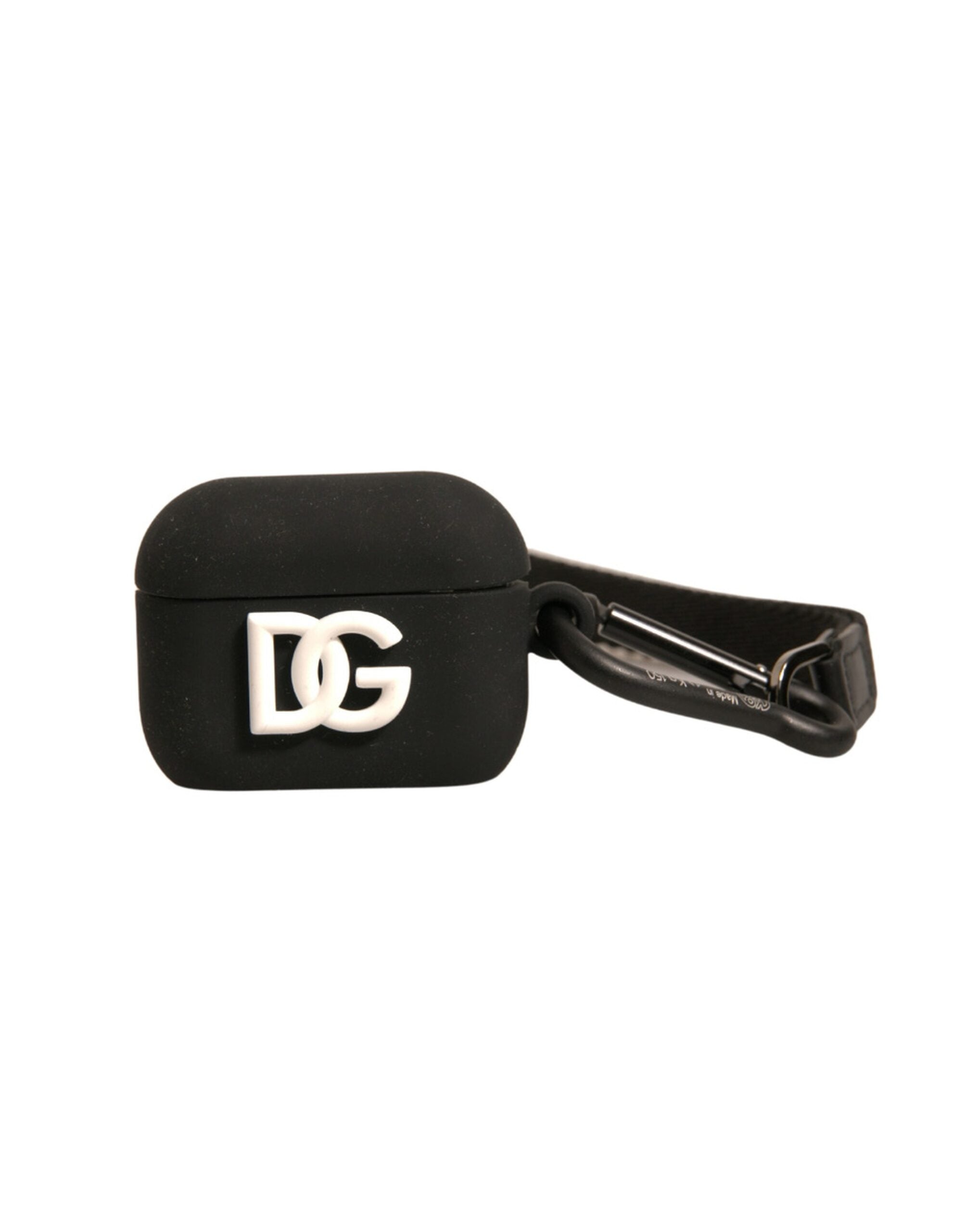 Dolce &amp;amp; Gabbana Svart Silikongummifodral med Präglad Logotyp och Airpods-motiv