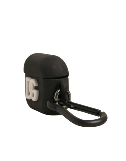 Dolce &amp;amp; Gabbana Svart Silikongummifodral med Präglad Logotyp och Airpods-motiv