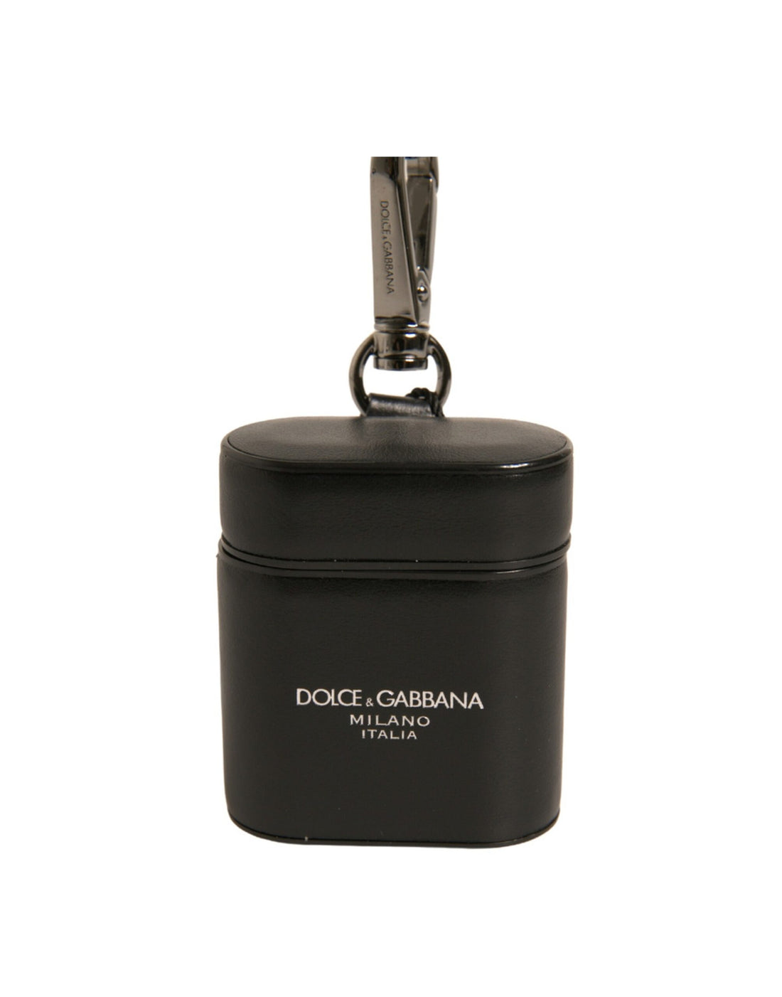 Dolce &amp;amp; Gabbana Svart Läderlogotyp Silver Metallrem Airpods-skal