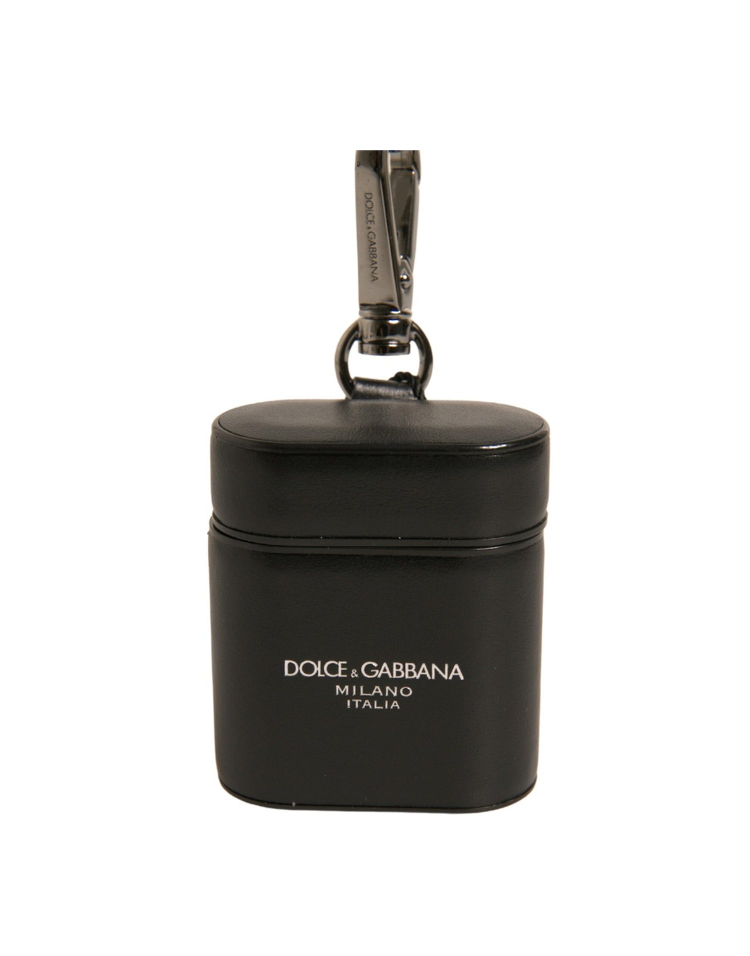 Dolce &amp;amp; Gabbana Svart Läderlogotyp Silver Metallrem Airpods-skal