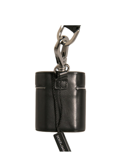Dolce &amp;amp; Gabbana Svart Läderlogotyp Silver Metallrem Airpods-skal