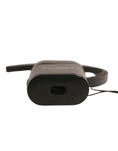 Dolce &amp;amp; Gabbana Svart Läderlogotyp Silver Metallrem Airpods-skal