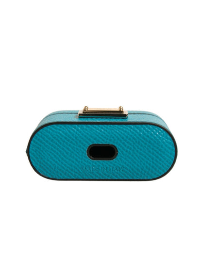 Dolce &amp;amp; Gabbana Grönt Läder Metall Logotyp Plack Hållare Airpods Fodral