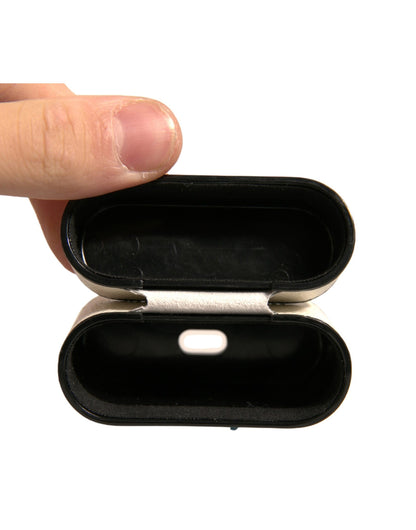 Dolce &amp;amp; Gabbana Vitt Läder Metall Logotyp Plack Hållare Airpods Fodral