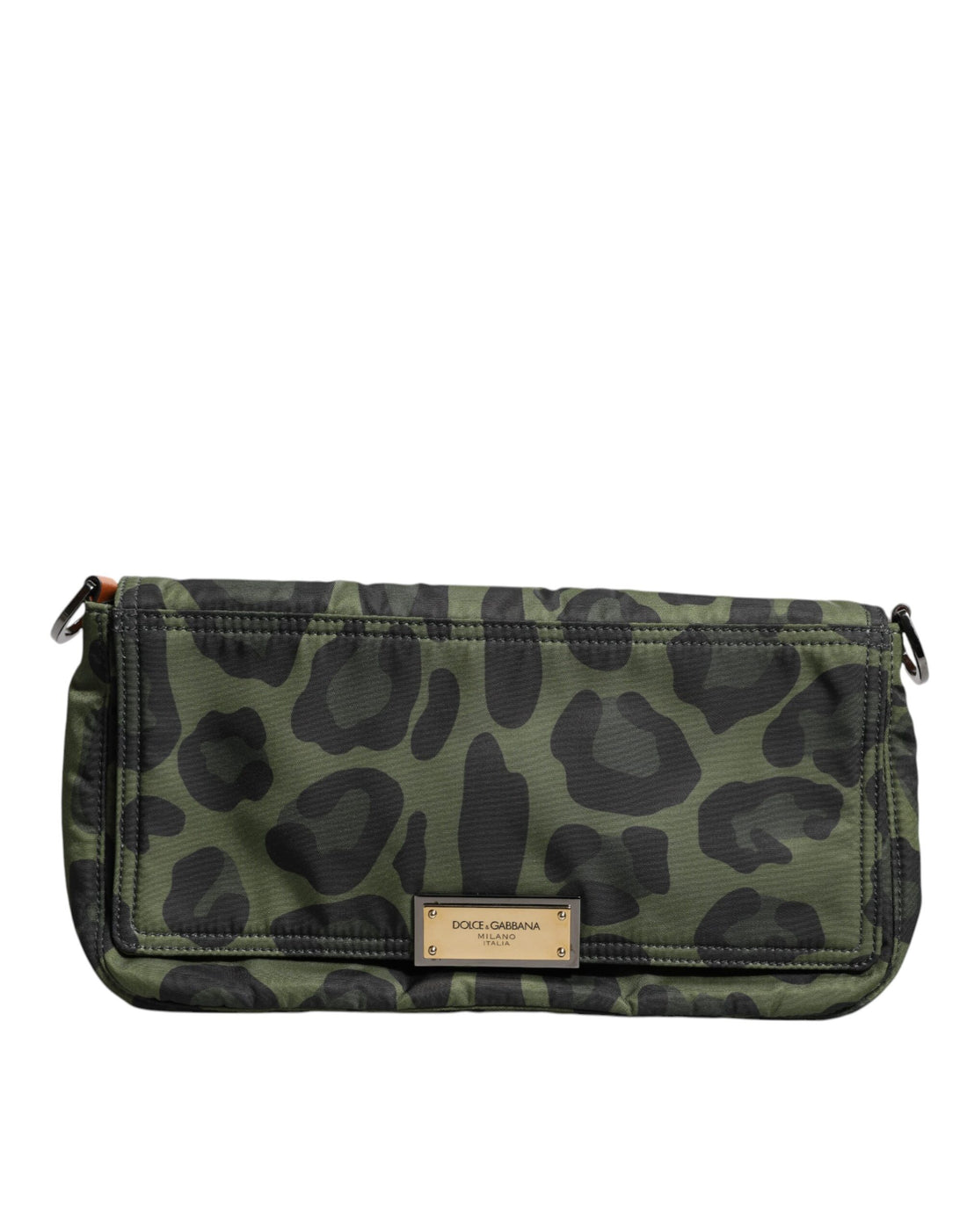 Dolce &amp;amp; Gabbana Grön Nylon Leopardmönstrad Axelremsväska med Skalmönster
