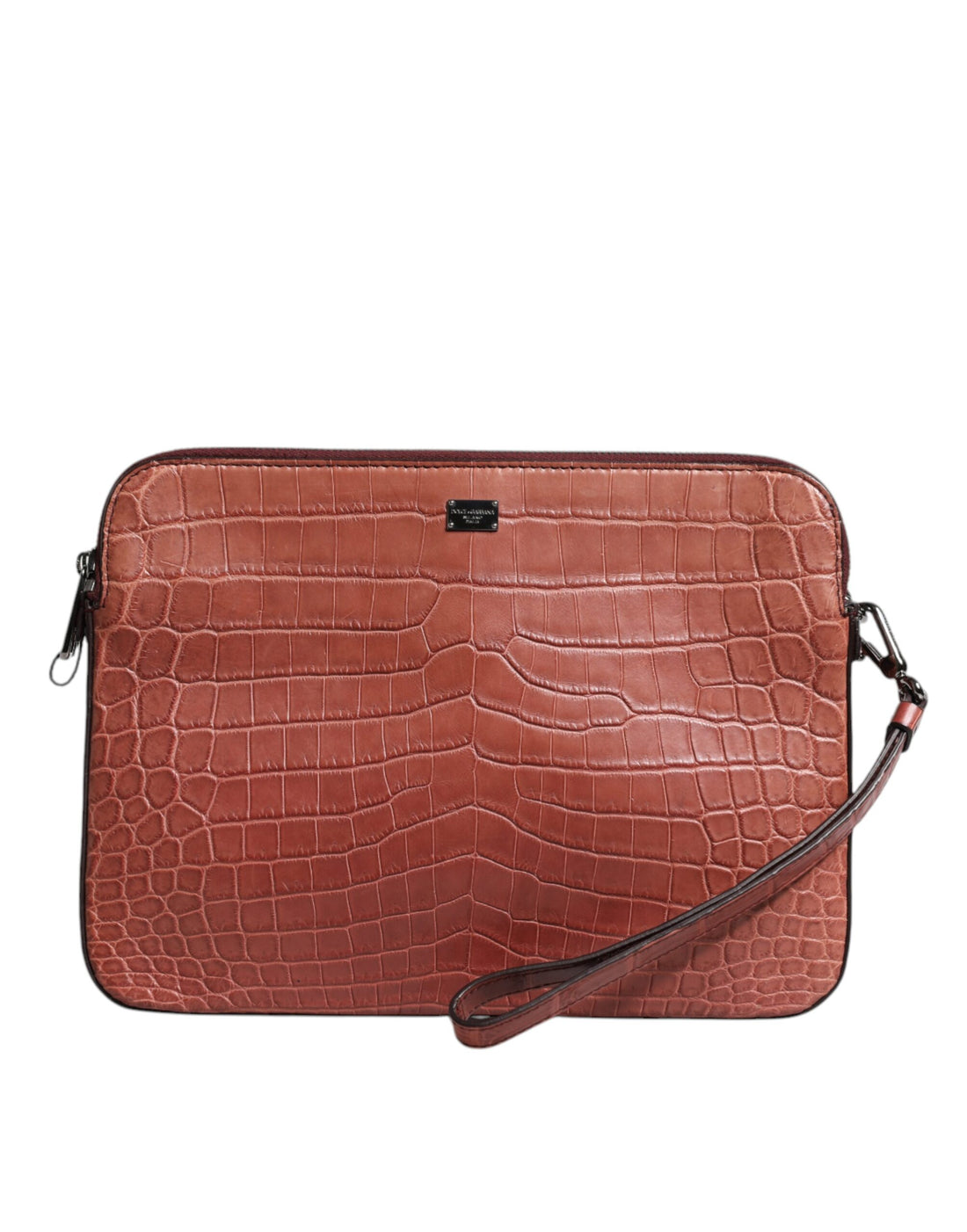 Dolce &amp;amp; Gabbana Bordeaux Krokodilskinnsväska med Logotypplakett för Herr