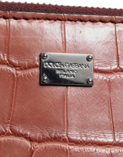 Dolce &amp; Gabbana Bordeaux Croc Leather Logo Plaque Men Briefcase Bag