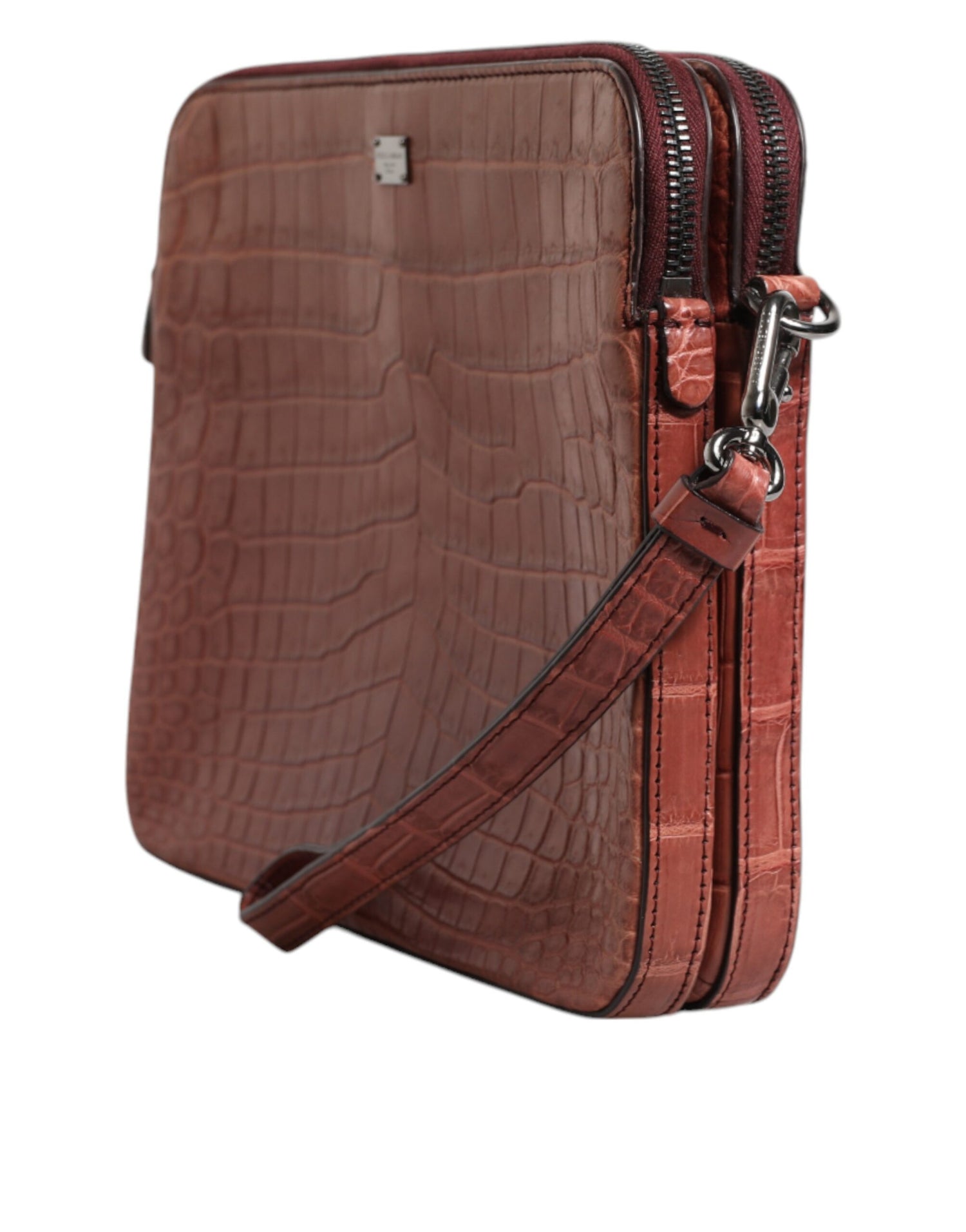 Dolce &amp; Gabbana Bordeaux Croc Leather Logo Plaque Men Briefcase Bag