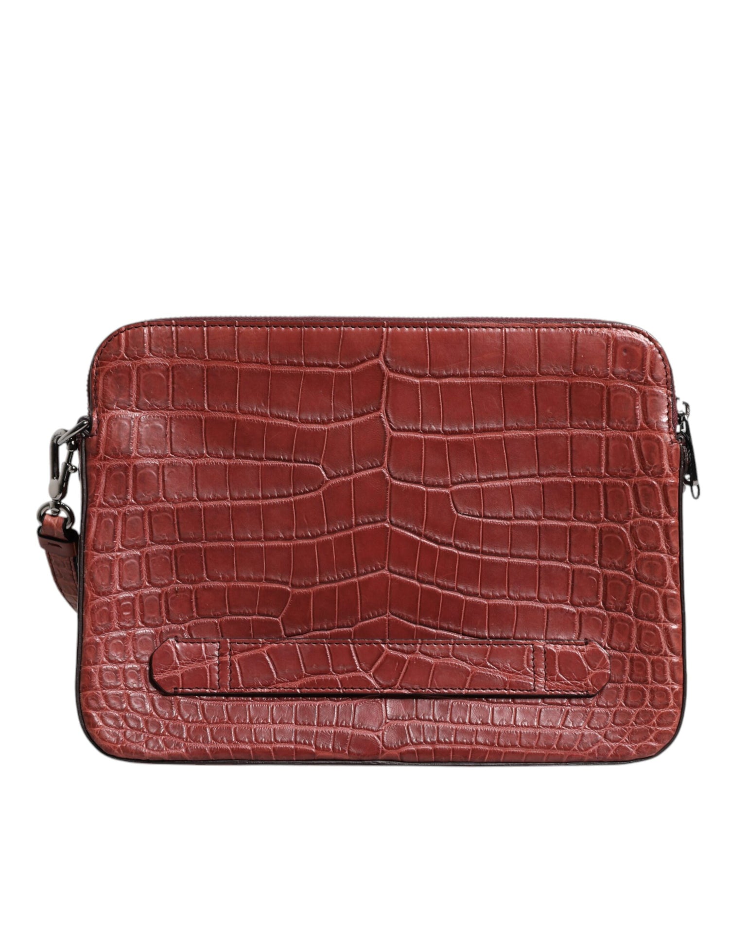 Dolce &amp; Gabbana Bordeaux Croc Leather Logo Plaque Men Briefcase Bag
