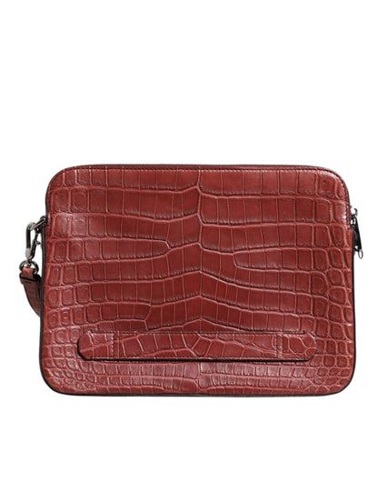 Dolce &amp; Gabbana Bordeaux Croc Leather Logo Plaque Men Briefcase Bag