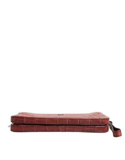 Dolce &amp; Gabbana Bordeaux Croc Leather Logo Plaque Men Briefcase Bag