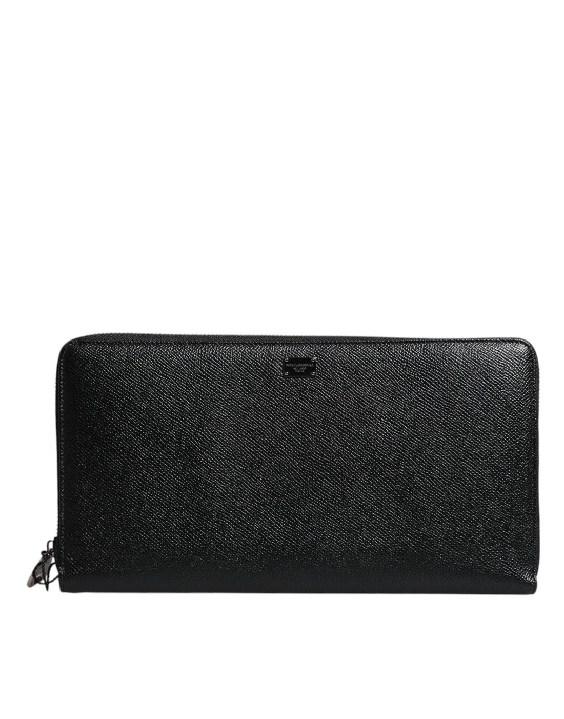 Dolce &amp;amp; Gabbana svart kalvskinnsläder med logotyp och dragkedja runtom Continental-plånbok