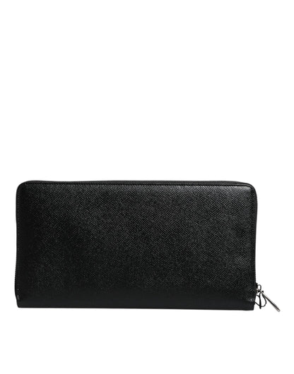 Dolce &amp;amp; Gabbana svart kalvskinnsläder med logotyp och dragkedja runtom Continental-plånbok