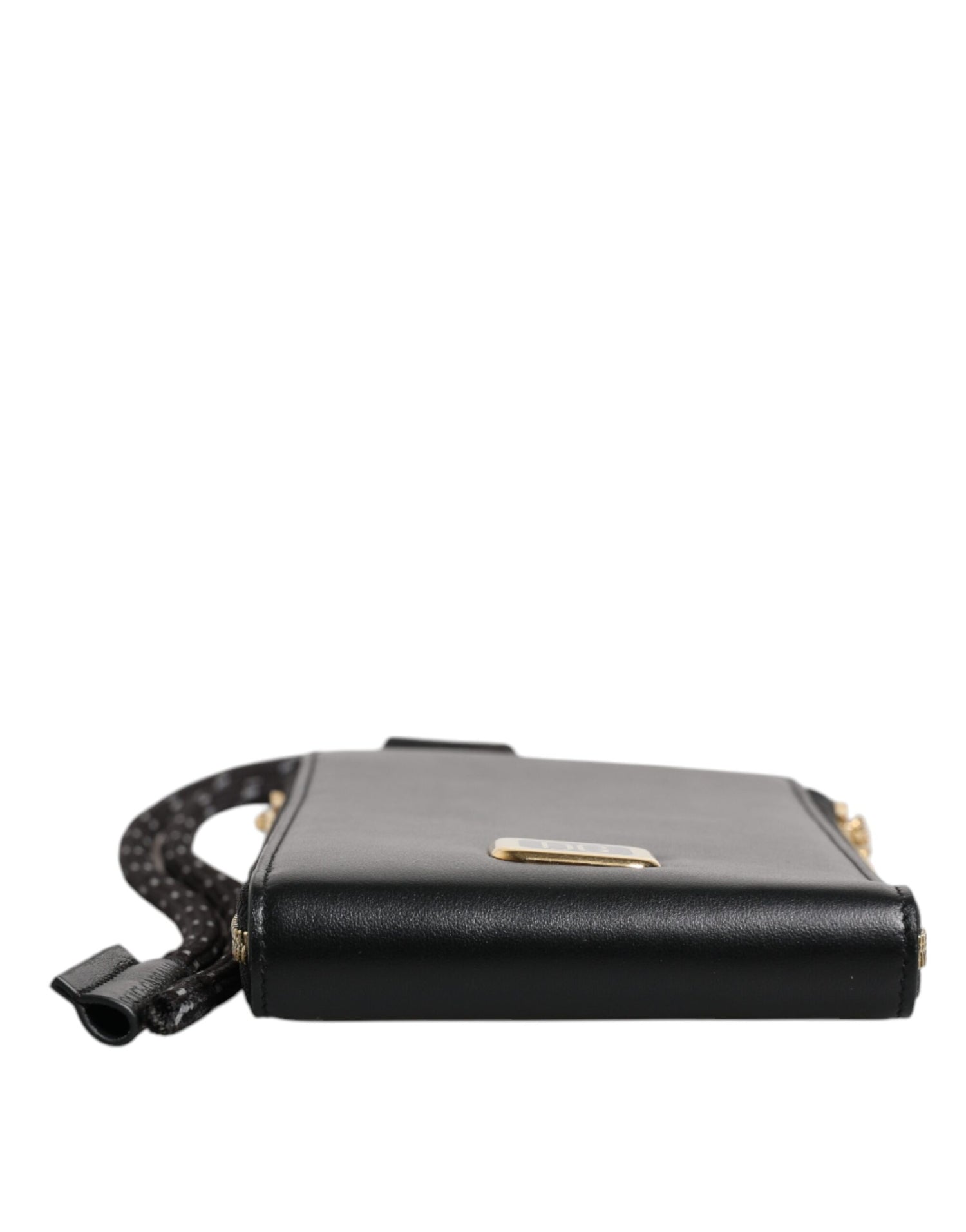 Dolce &amp;amp; Gabbana Svart Läder Logotypplack Halsrem Kort Myntplånbok