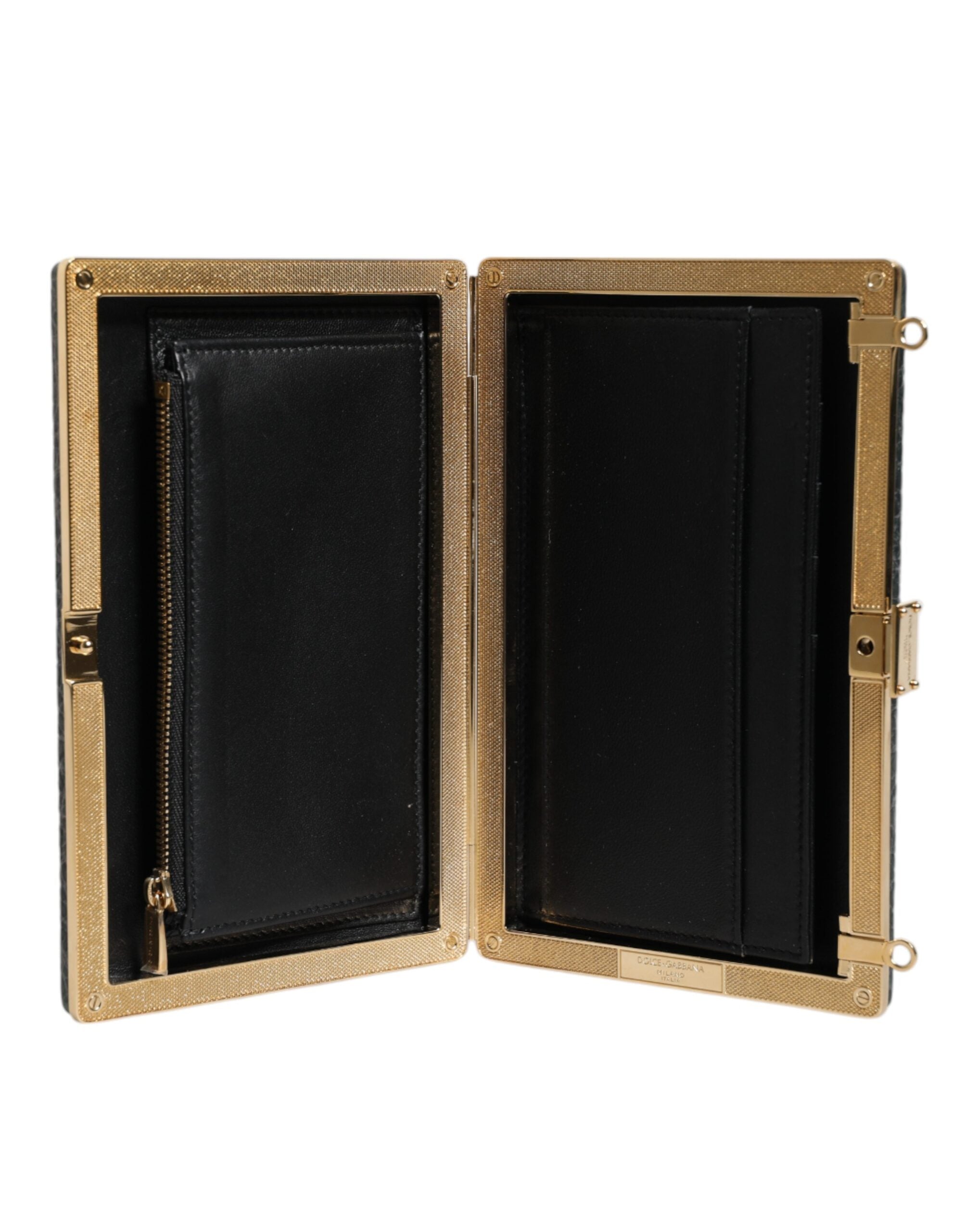 Dolce &amp; Gabbana Black Leather Clutch Evening Crossbody Bag