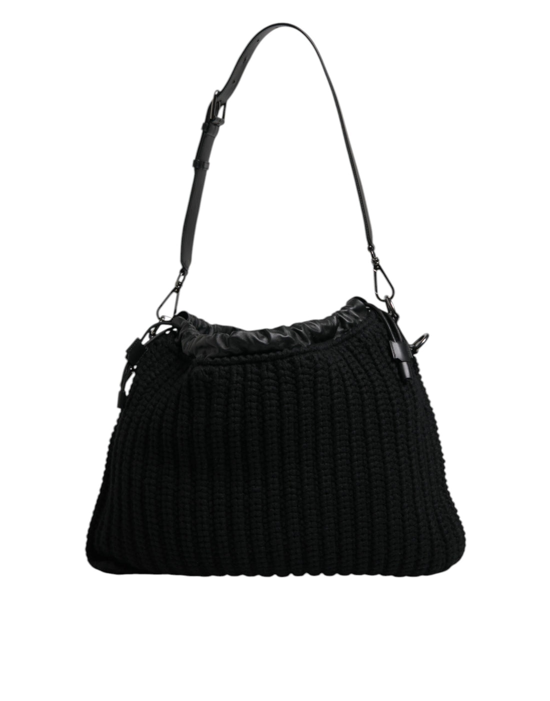 Dolce &amp; Gabbana Black Cashmere Knitted Leather Shoulder Bag