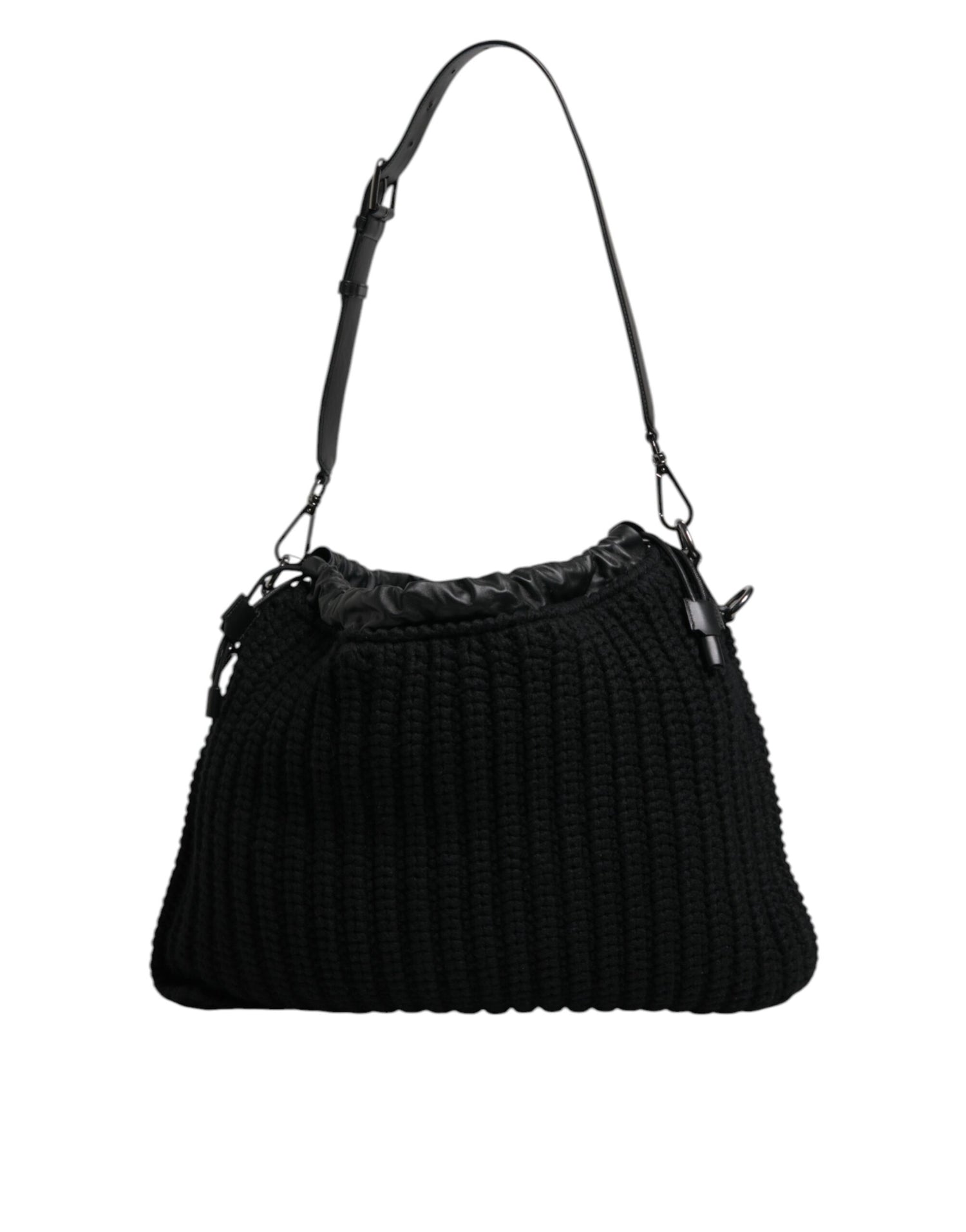 Dolce &amp; Gabbana Black Cashmere Knitted Leather Shoulder Bag