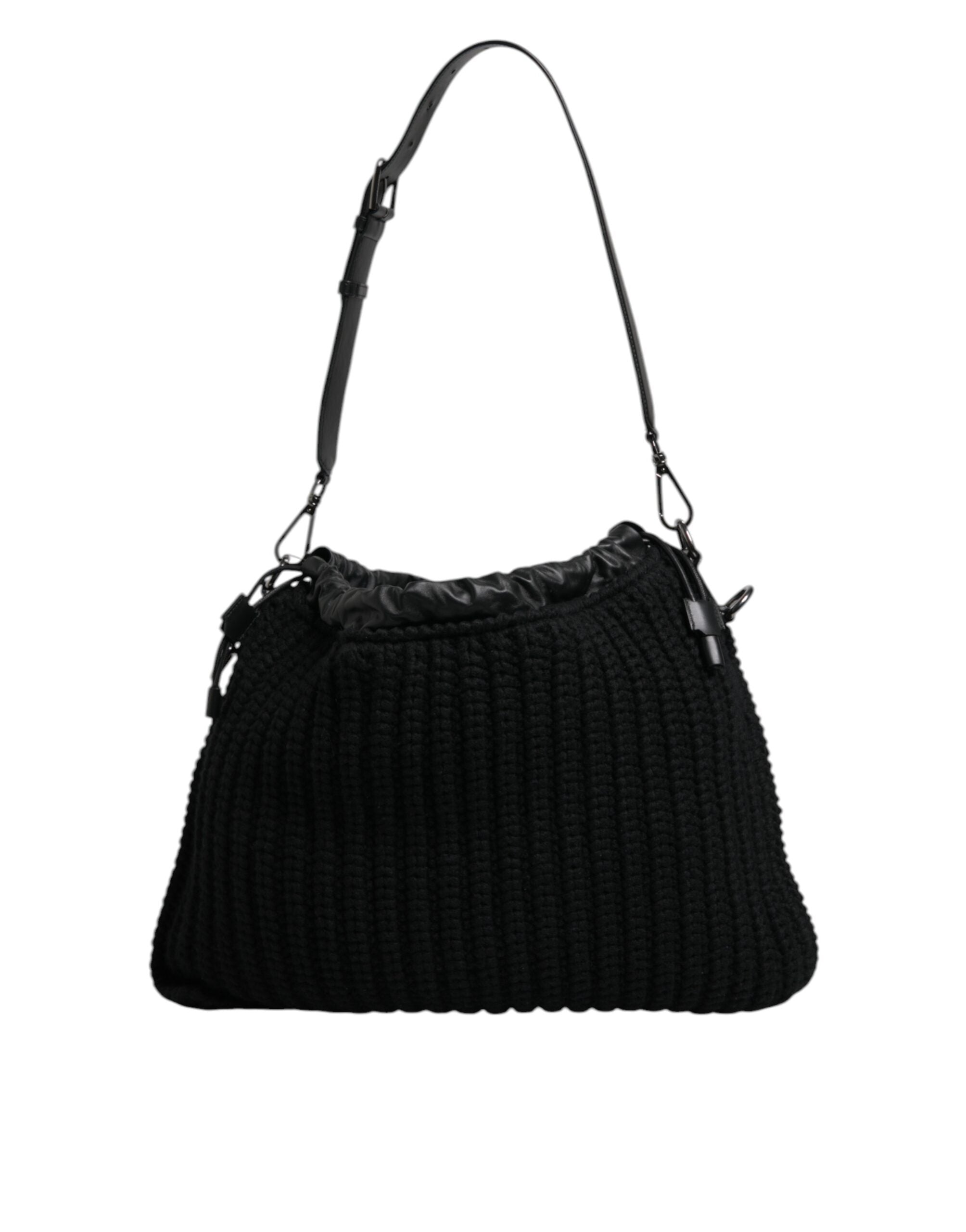 Dolce &amp; Gabbana Black Cashmere Knitted Leather Shoulder Bag