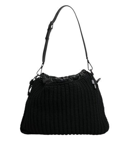 Dolce &amp; Gabbana Black Cashmere Knitted Leather Shoulder Bag