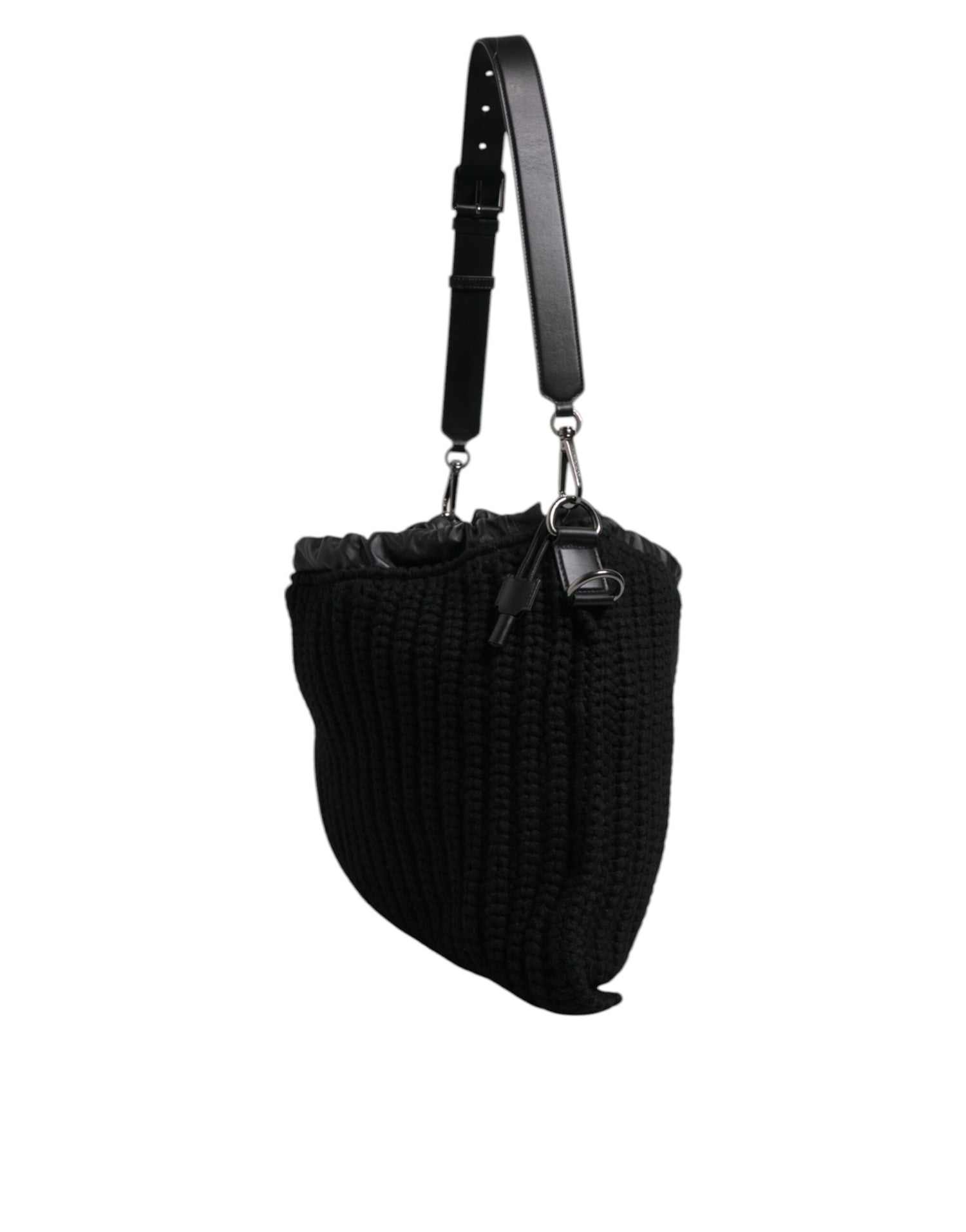 Dolce &amp; Gabbana Black Cashmere Knitted Leather Shoulder Bag