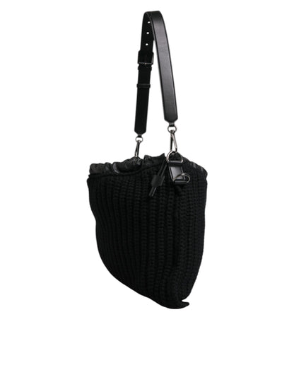 Dolce &amp; Gabbana Black Cashmere Knitted Leather Shoulder Bag