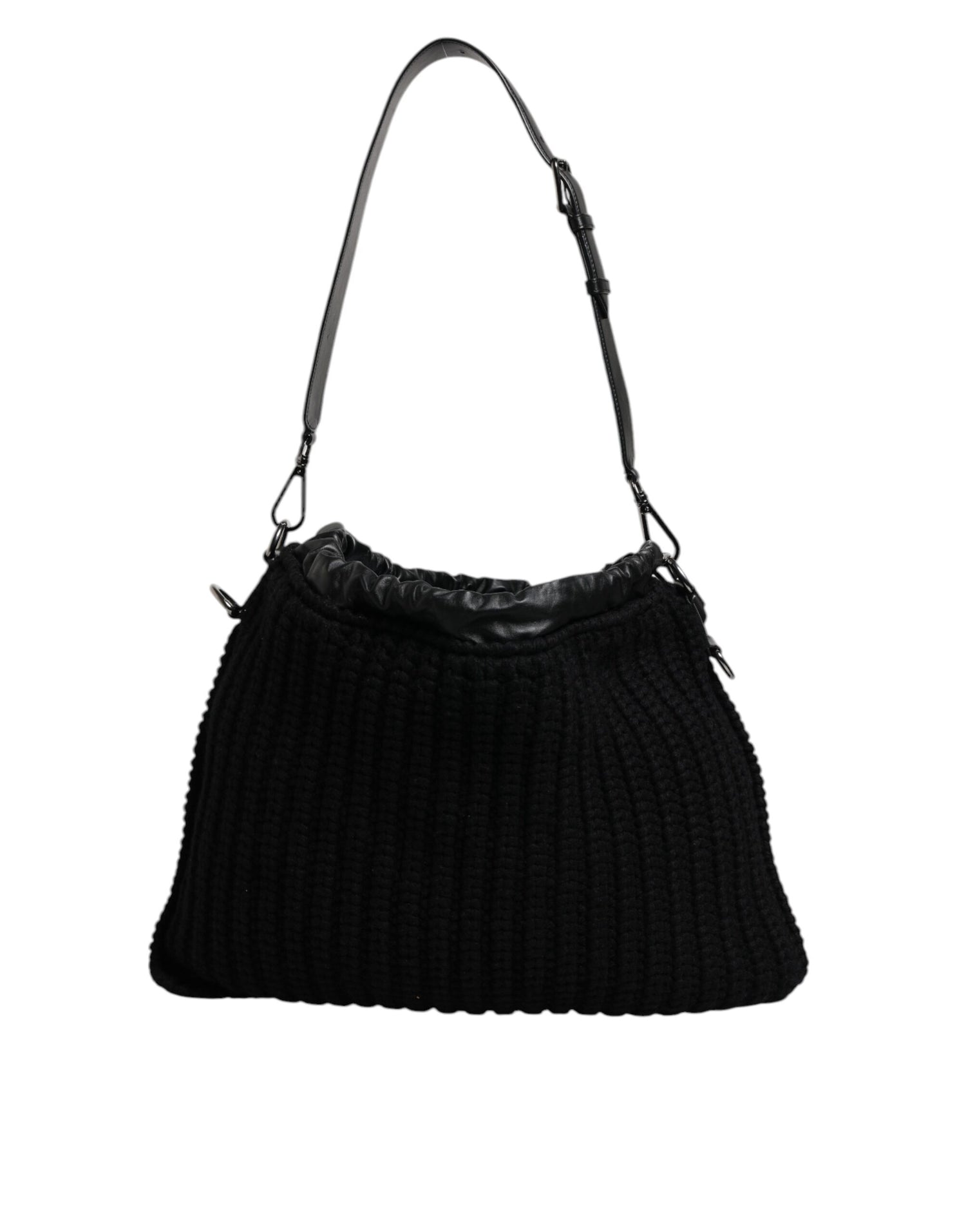 Dolce &amp; Gabbana Black Cashmere Knitted Leather Shoulder Bag