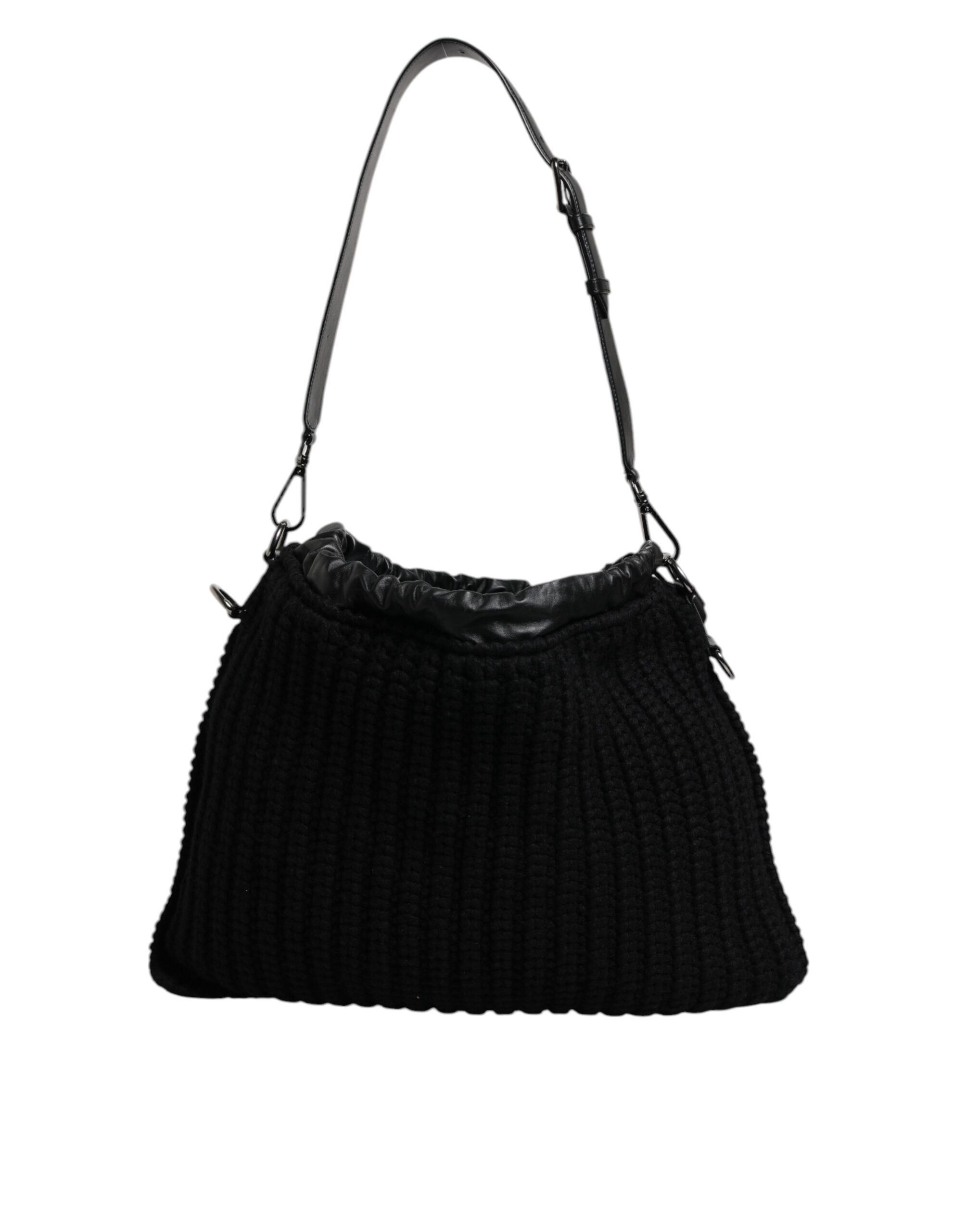 Dolce &amp; Gabbana Black Cashmere Knitted Leather Shoulder Bag