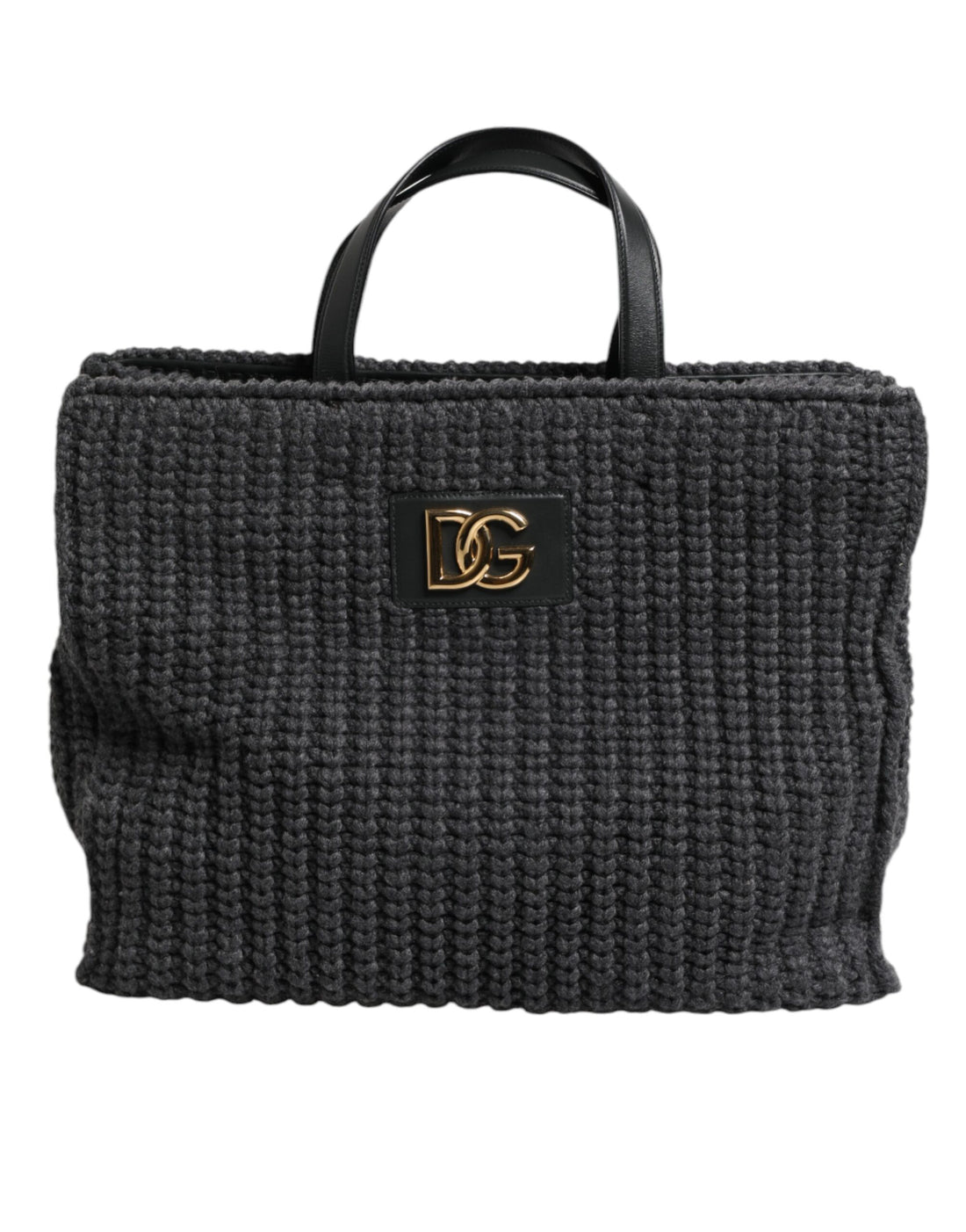 Dolce &amp; Gabbana Black Large Knitted Crochet Shoulder Shopper DG Logo Bag