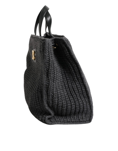 Dolce &amp; Gabbana Black Large Knitted Crochet Shoulder Shopper DG Logo Bag