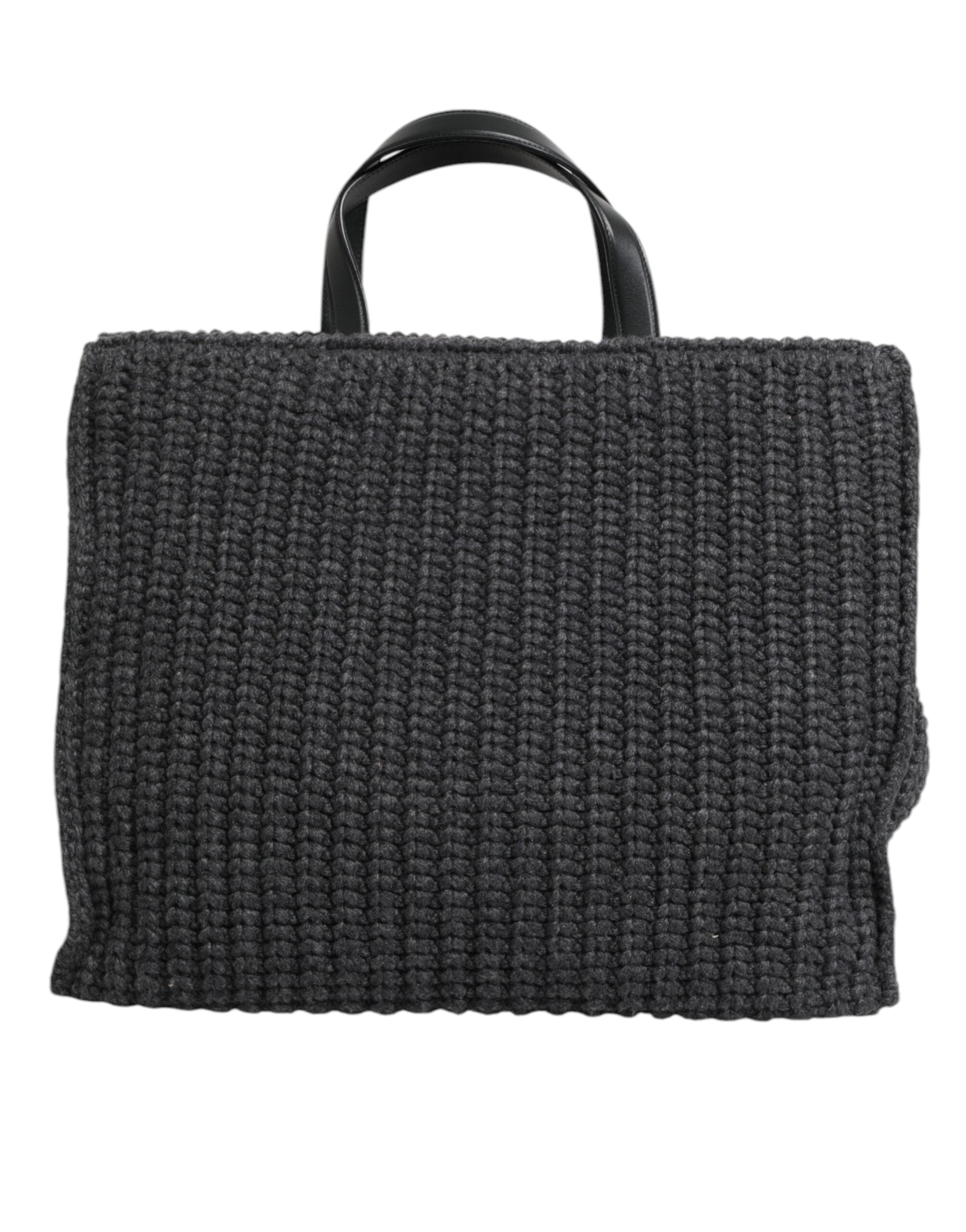 Dolce &amp; Gabbana Black Large Knitted Crochet Shoulder Shopper DG Logo Bag