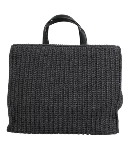 Dolce &amp; Gabbana Black Large Knitted Crochet Shoulder Shopper DG Logo Bag