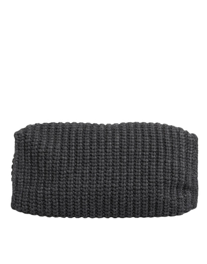Dolce &amp; Gabbana Black Large Knitted Crochet Shoulder Shopper DG Logo Bag