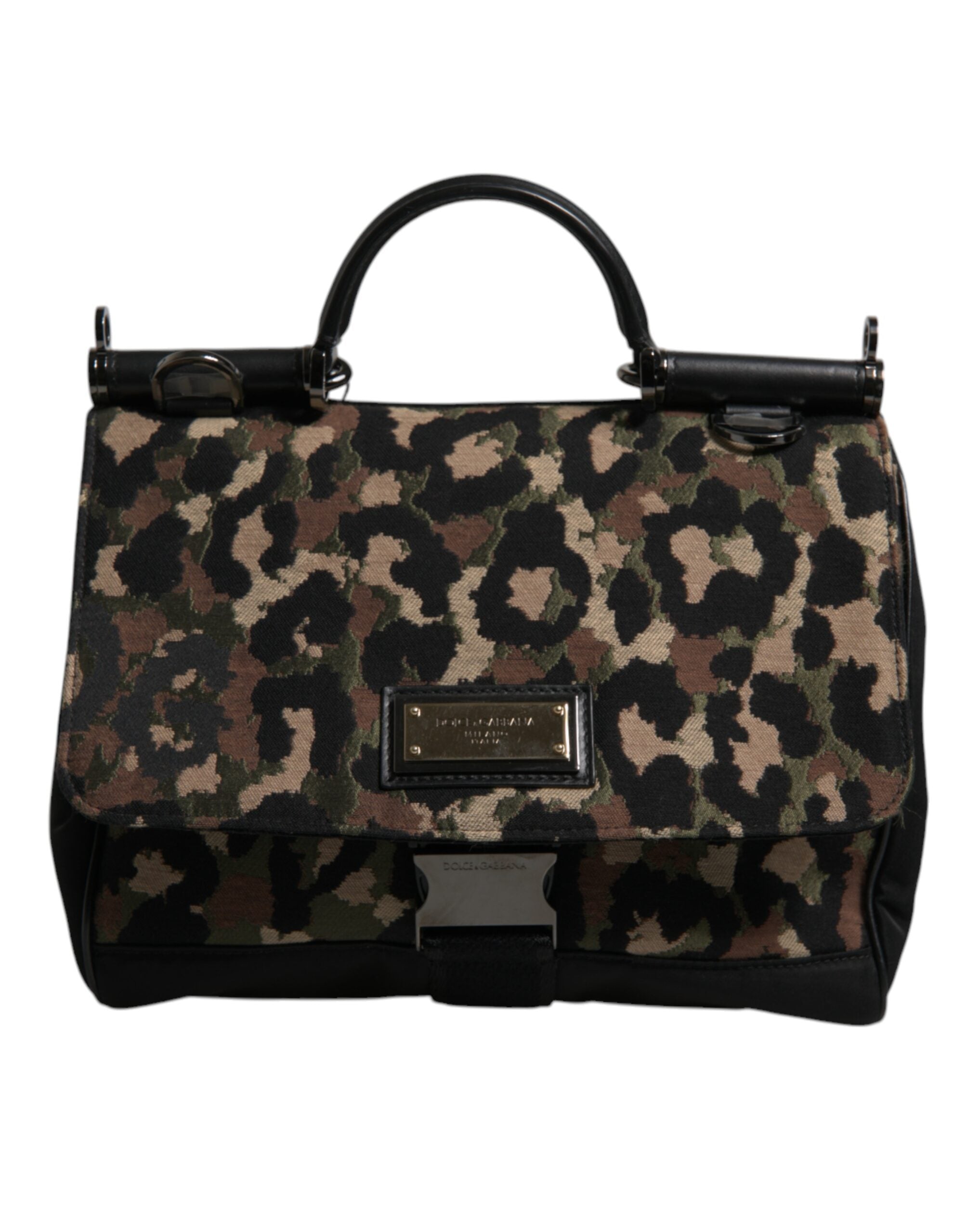 Dolce &amp; Gabbana Brown Leopard Print Lacquard Nylon Sicily Tote Bag