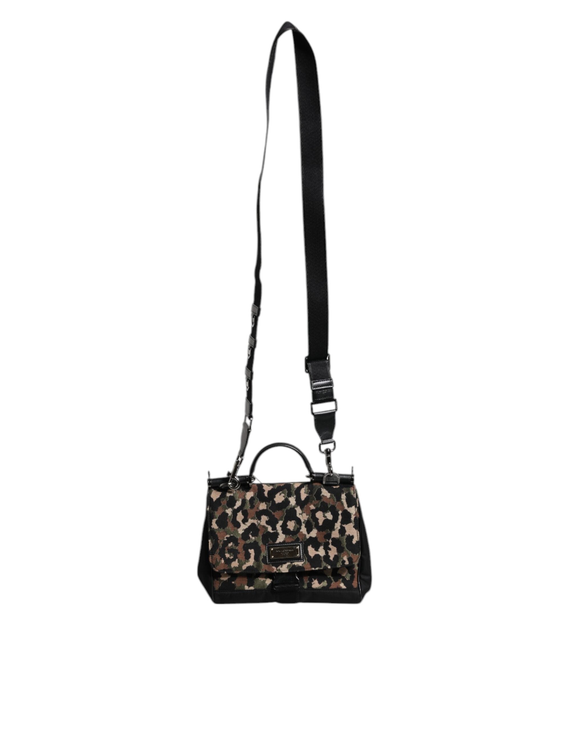 Dolce &amp; Gabbana Brown Leopard Print Lacquard Nylon Sicily Tote Bag